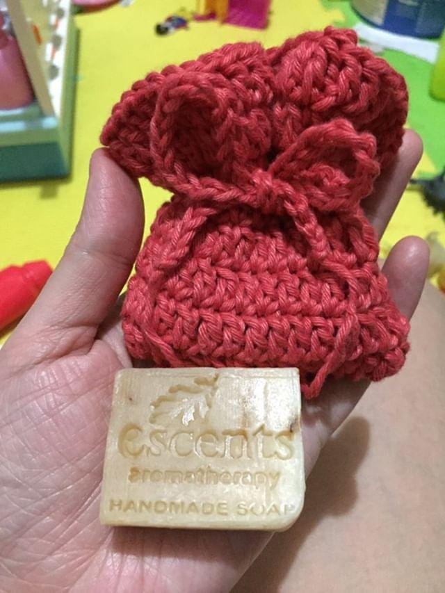 Travel sized Calendula Goat’s Milk Soap and my own crocheted soap case. 